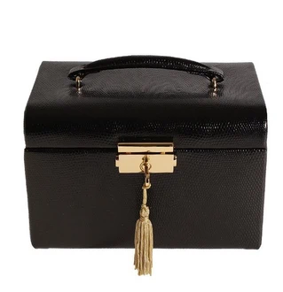 Lille smykkeskrin sort læder, flot reptilpræg fra Droma.com